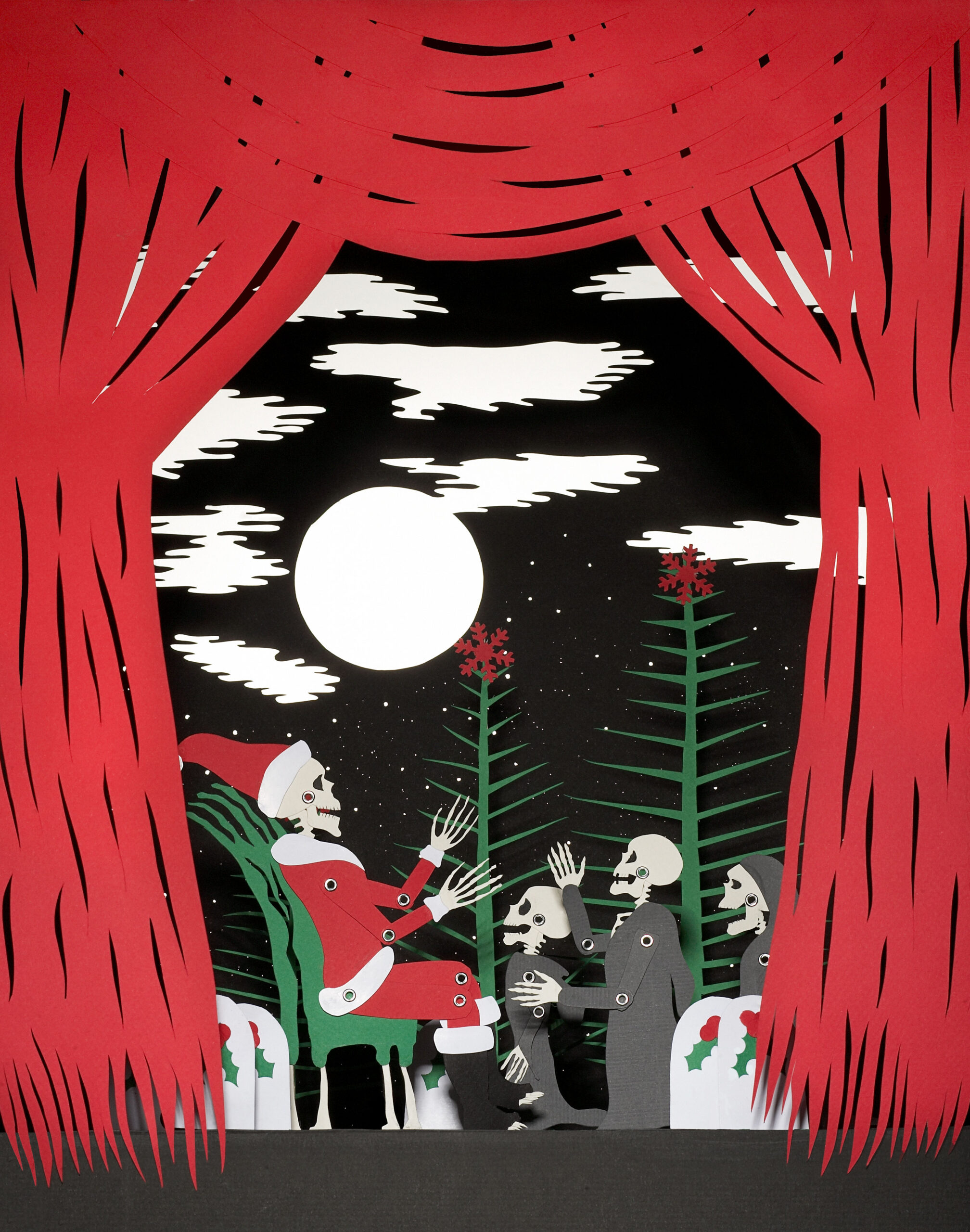 Walrus Black Christmas Paper Sculpture by Jen Spinner