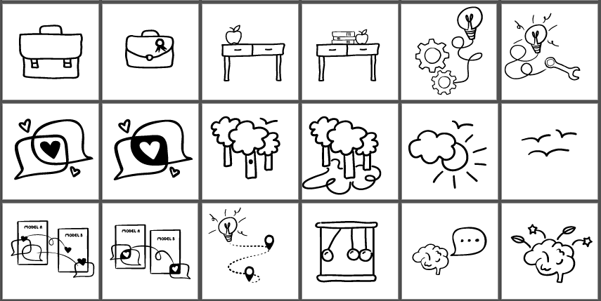 A sample of icon design thinking by Jen Spinner.